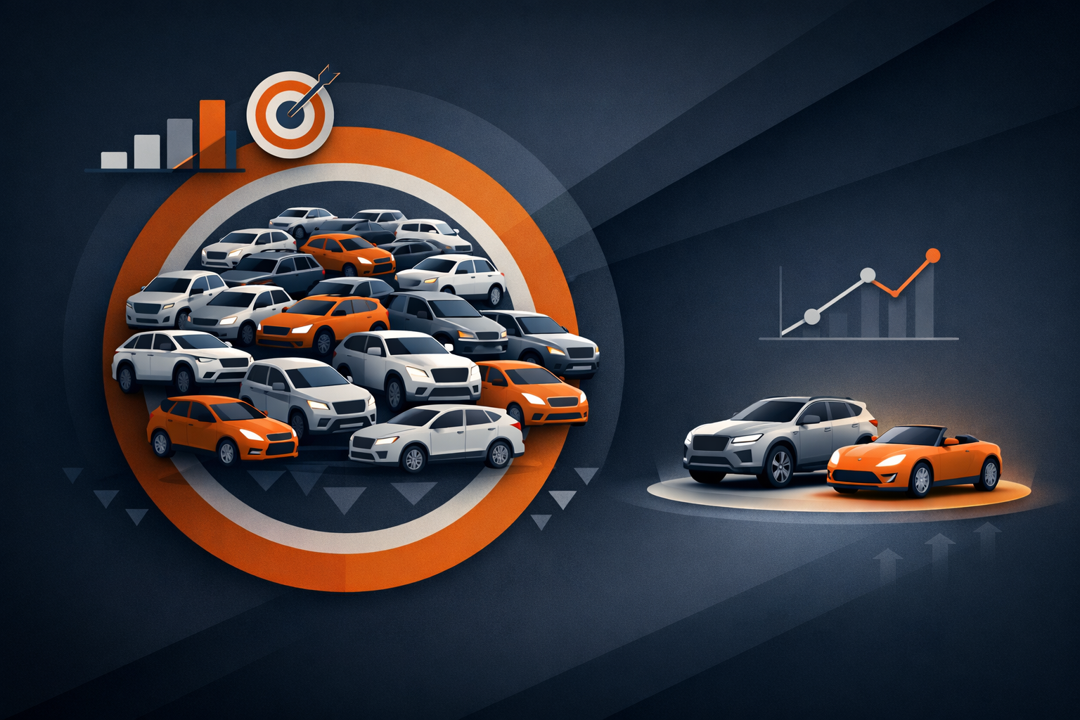 Create an elegant and visually striking automotive infographic that features a modern flat design with a subtle depth in the background Utilize a soph