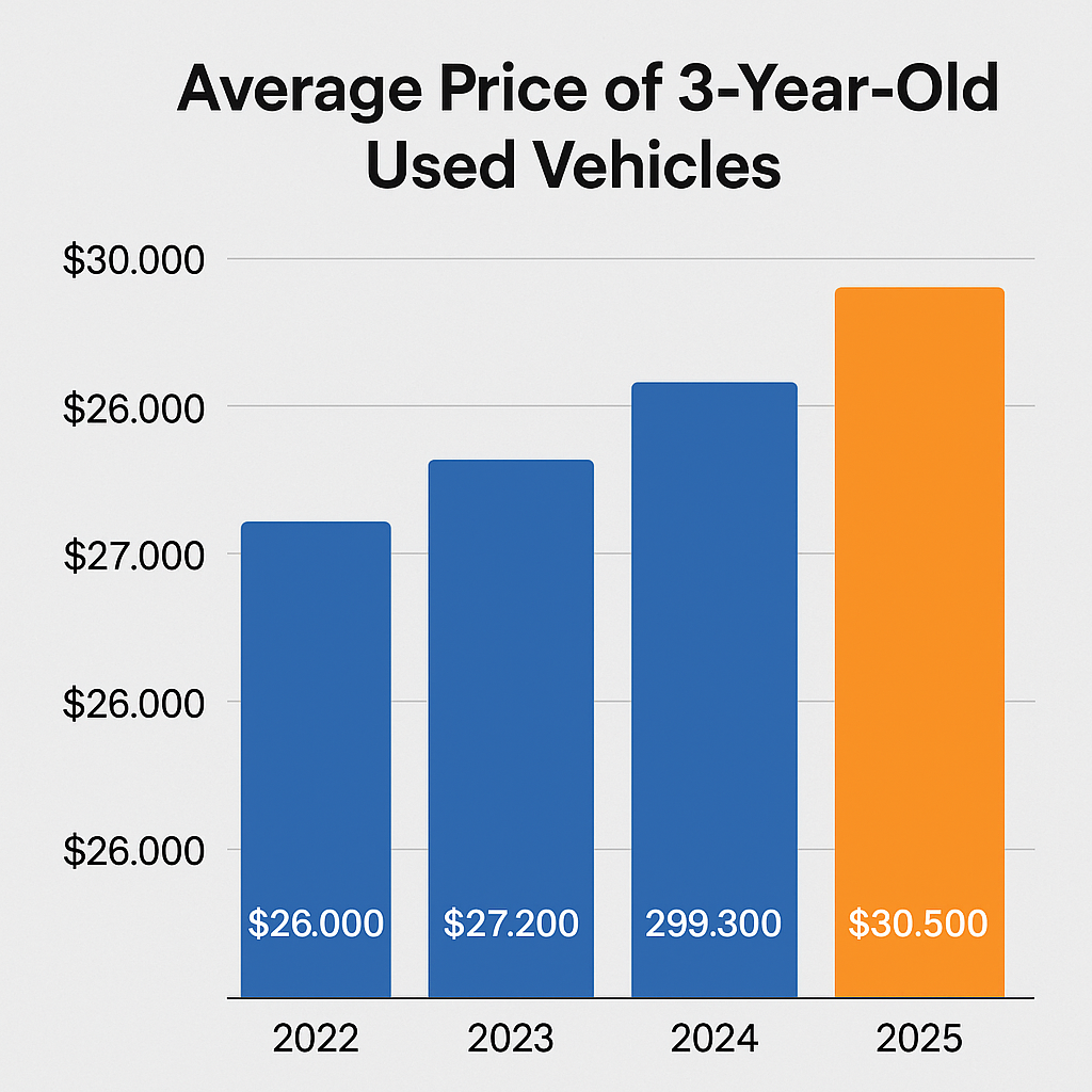 Chart showing average 3-year-old used vehicle prices surpassing $30,000