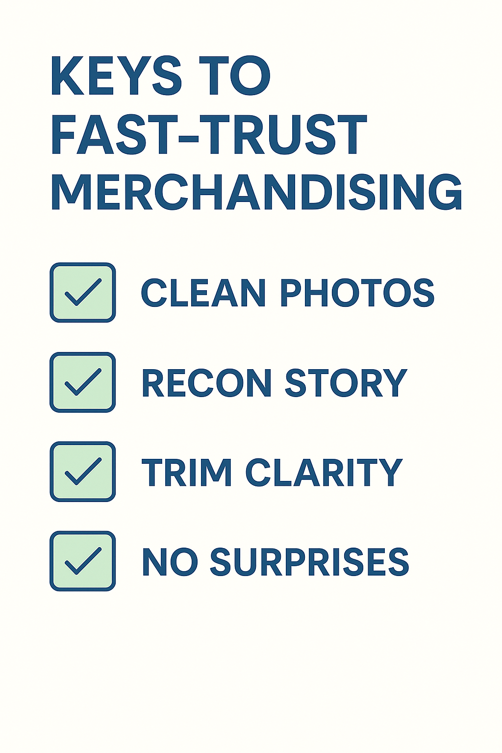 Checklist graphic showing the key elements of fast-trust merchandising for dealers.