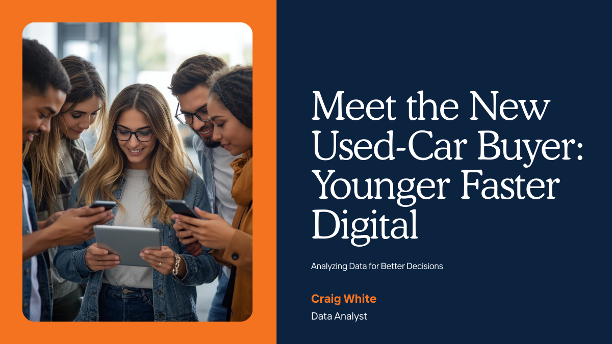 image of young used car buyers scanning car listing on their phones and tablet