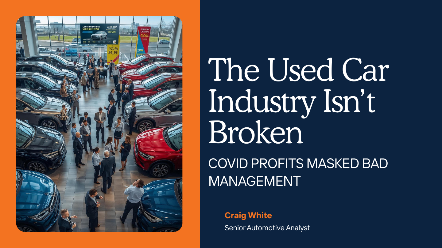 Illustration showing the used car market shifting from COVID-era distortion to normal market discipline and inventory accountability.