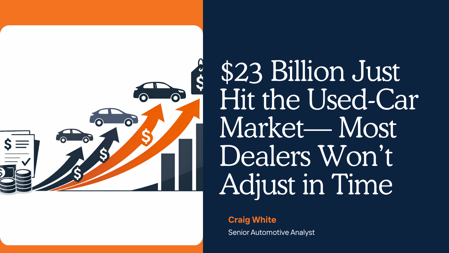 Executive infographic showing a surge in tax refund liquidity flowing into the used-car market