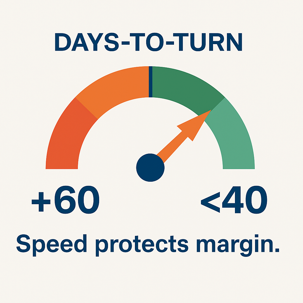 Chart showing days to turn dropping from 60 to 35 days