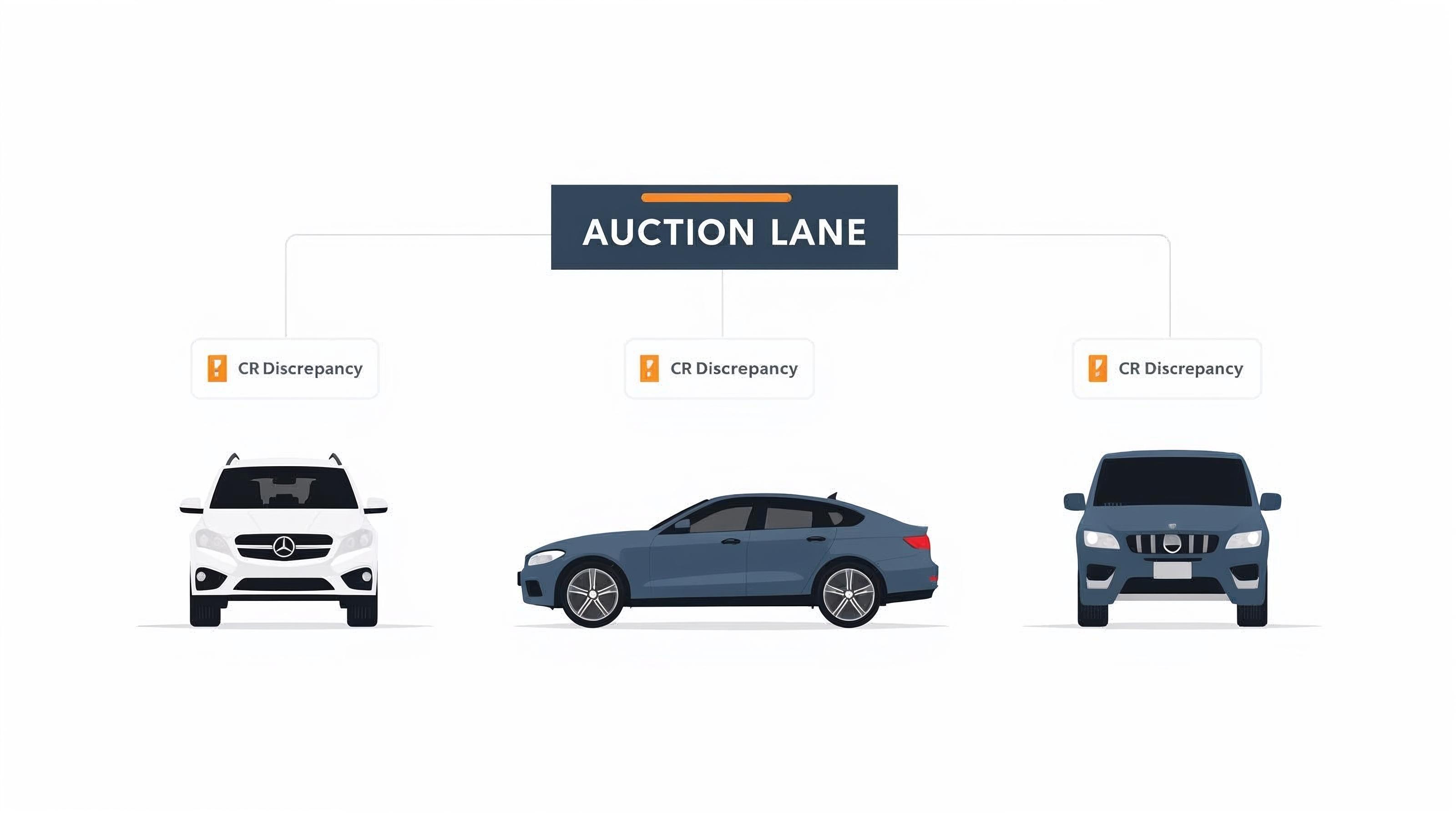 Auction lane with condition report discrepancy callouts