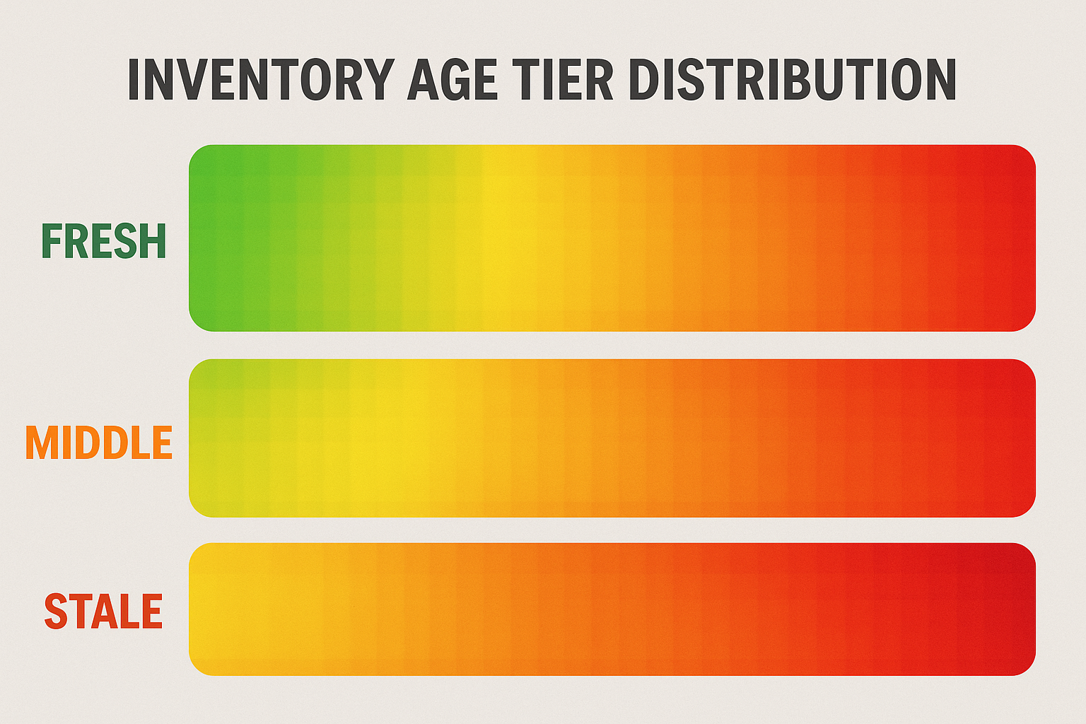 Heatmap style graphic showing fresh, middle, and stale inventory age tiers