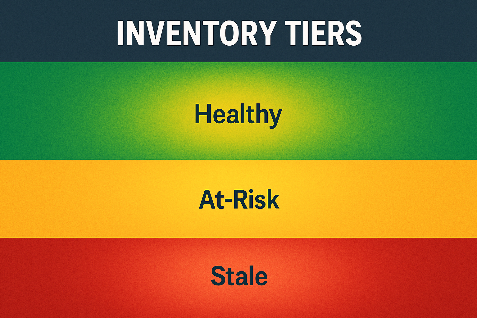 Inventory tiers graphic showing Healthy, At-Risk, and Stale bands