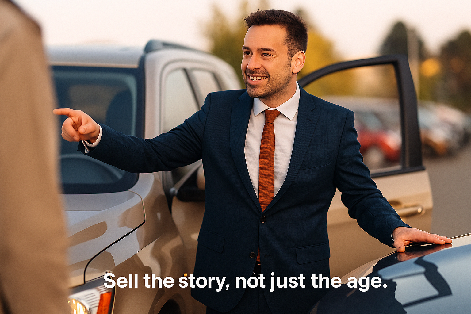 Salesperson presenting a well-maintained older SUV to a customer