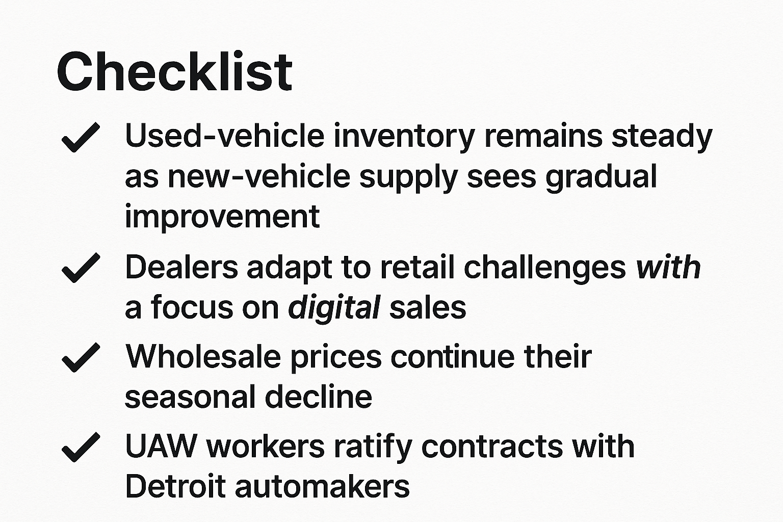 Dealer daily action checklist